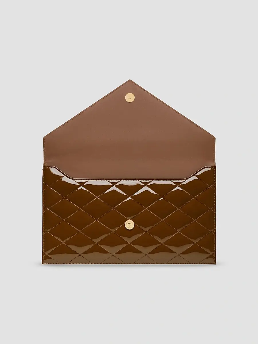 Saint Laurent Women's Paris Pouch in Patent Leather - Burnished Wood | Thumbnail 2 Saint Laurent Women's Paris Pouch in Patent Leather - Burnished Wood | Thumbnail 2