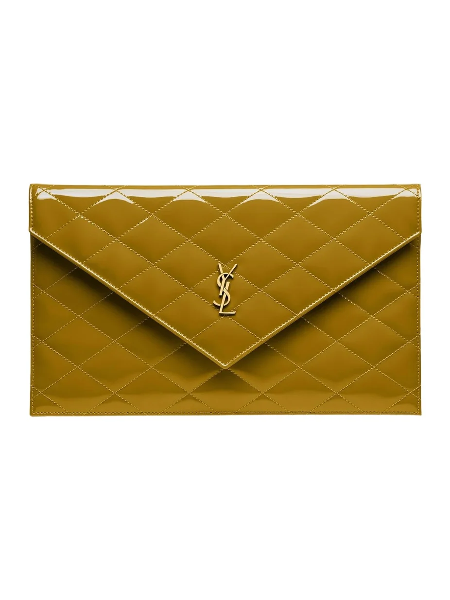 Saint Laurent Women's Paris Pouch in Patent Leather - Oil Green