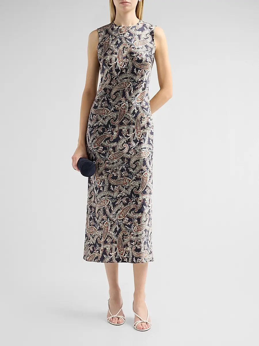 Veronica Beard Women's Gemma Paisley Satin Sleeveless Midi Dress | Thumbnail 2