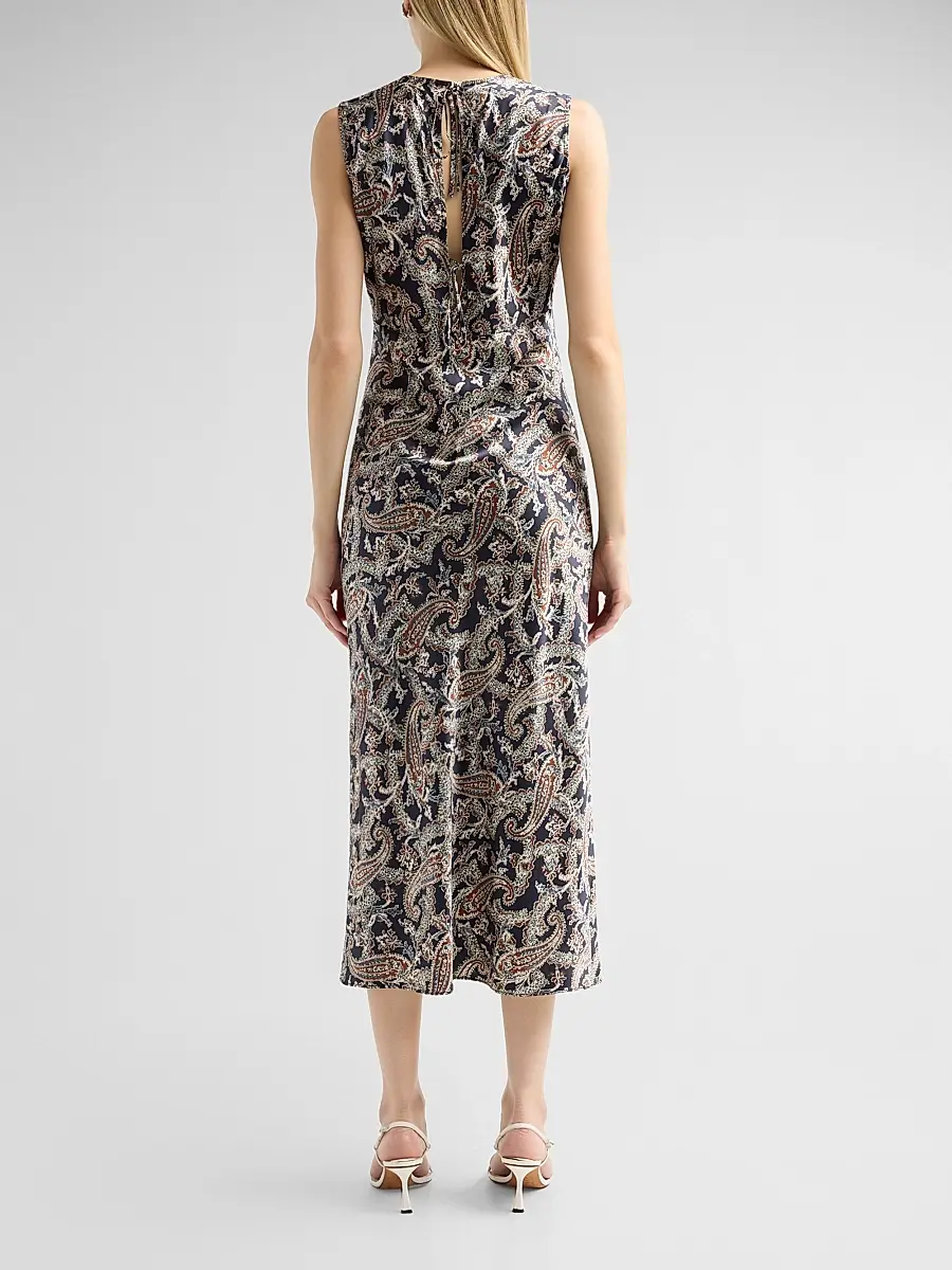 Veronica Beard Women's Gemma Paisley Satin Sleeveless Midi Dress | Thumbnail 3