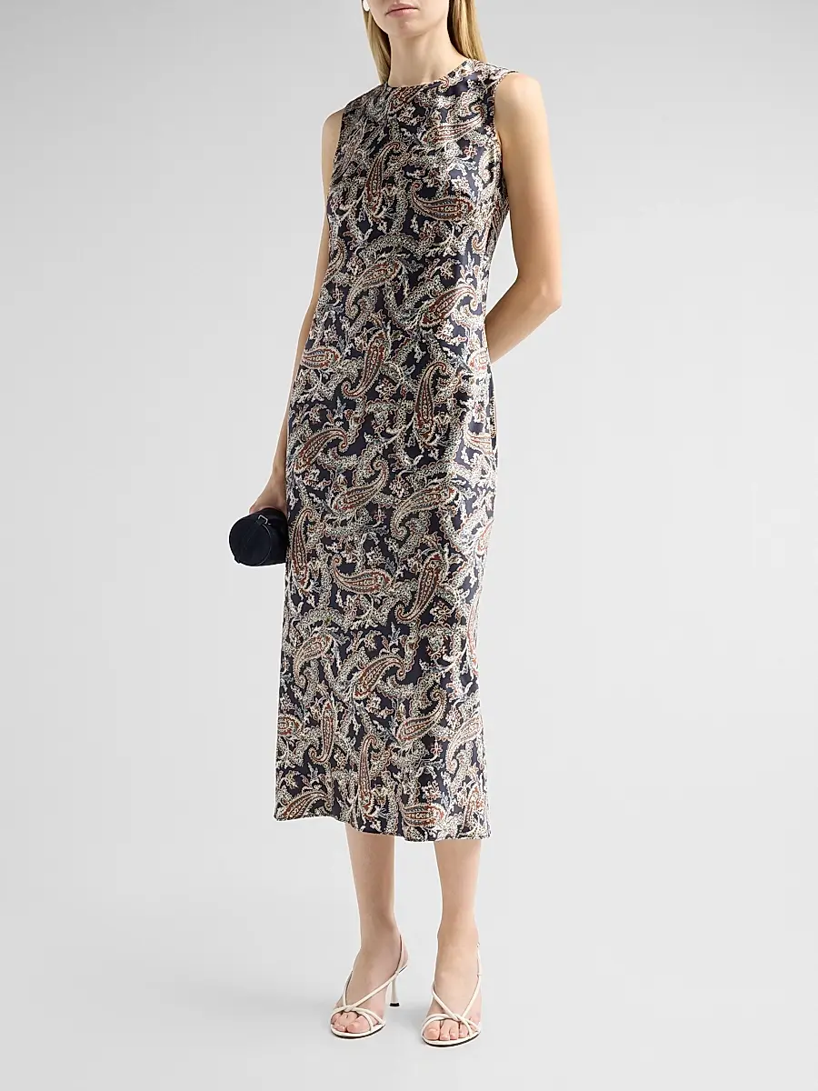 Veronica Beard Women's Gemma Paisley Satin Sleeveless Midi Dress | Thumbnail 4