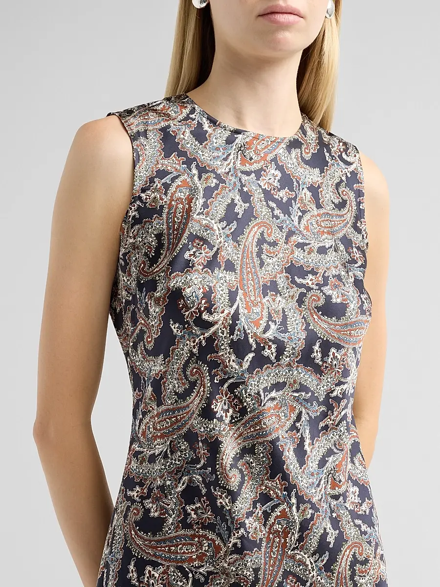 Veronica Beard Women's Gemma Paisley Satin Sleeveless Midi Dress | Thumbnail 5