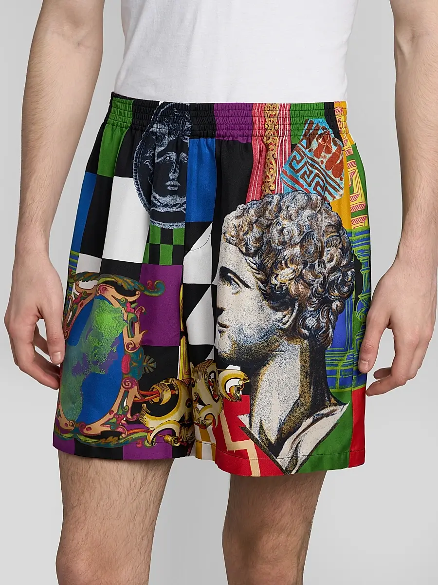 Versace Men's Medusa Collage Silk Twill Shorts | Thumbnail 5 Versace Men's Medusa Collage Silk Twill Shorts | Thumbnail 5