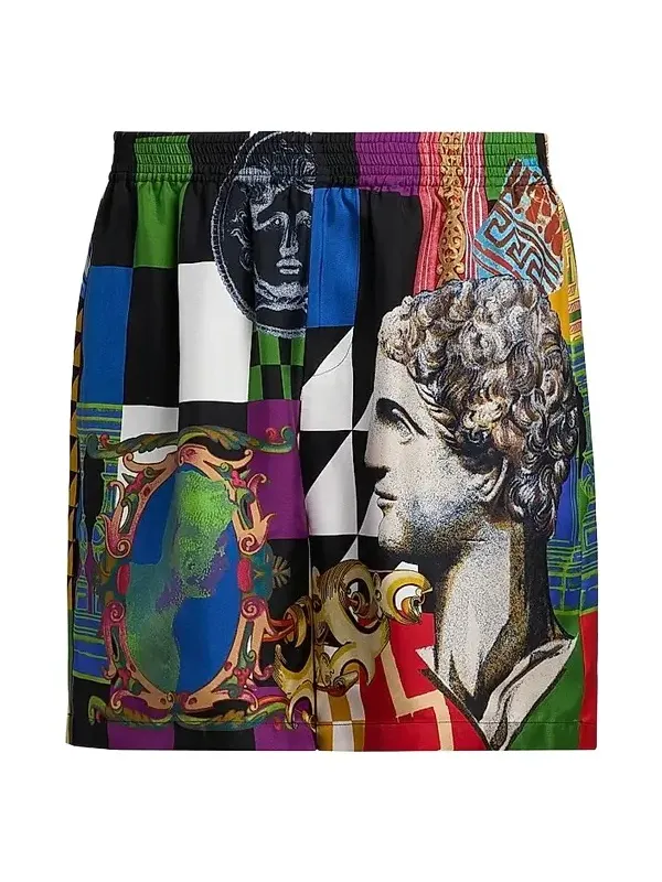 Versace Men's Medusa Collage Silk Twill Shorts