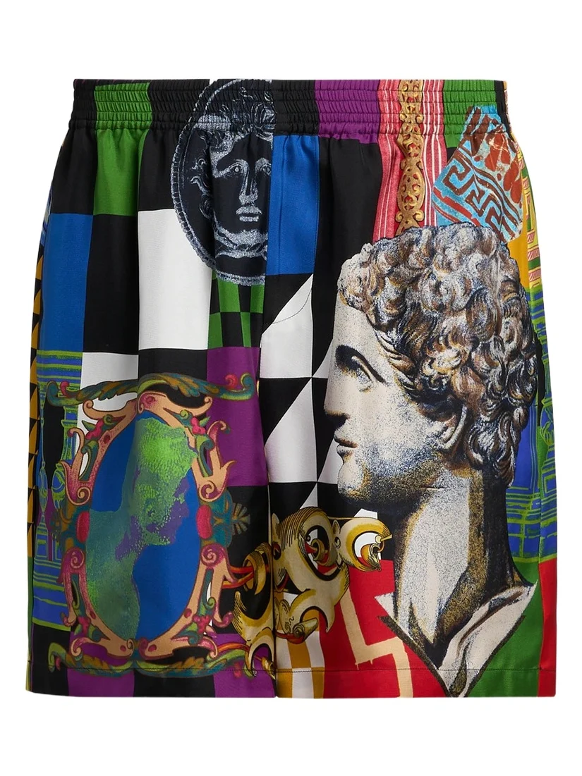 Versace Men's Medusa Collage Silk Twill Shorts