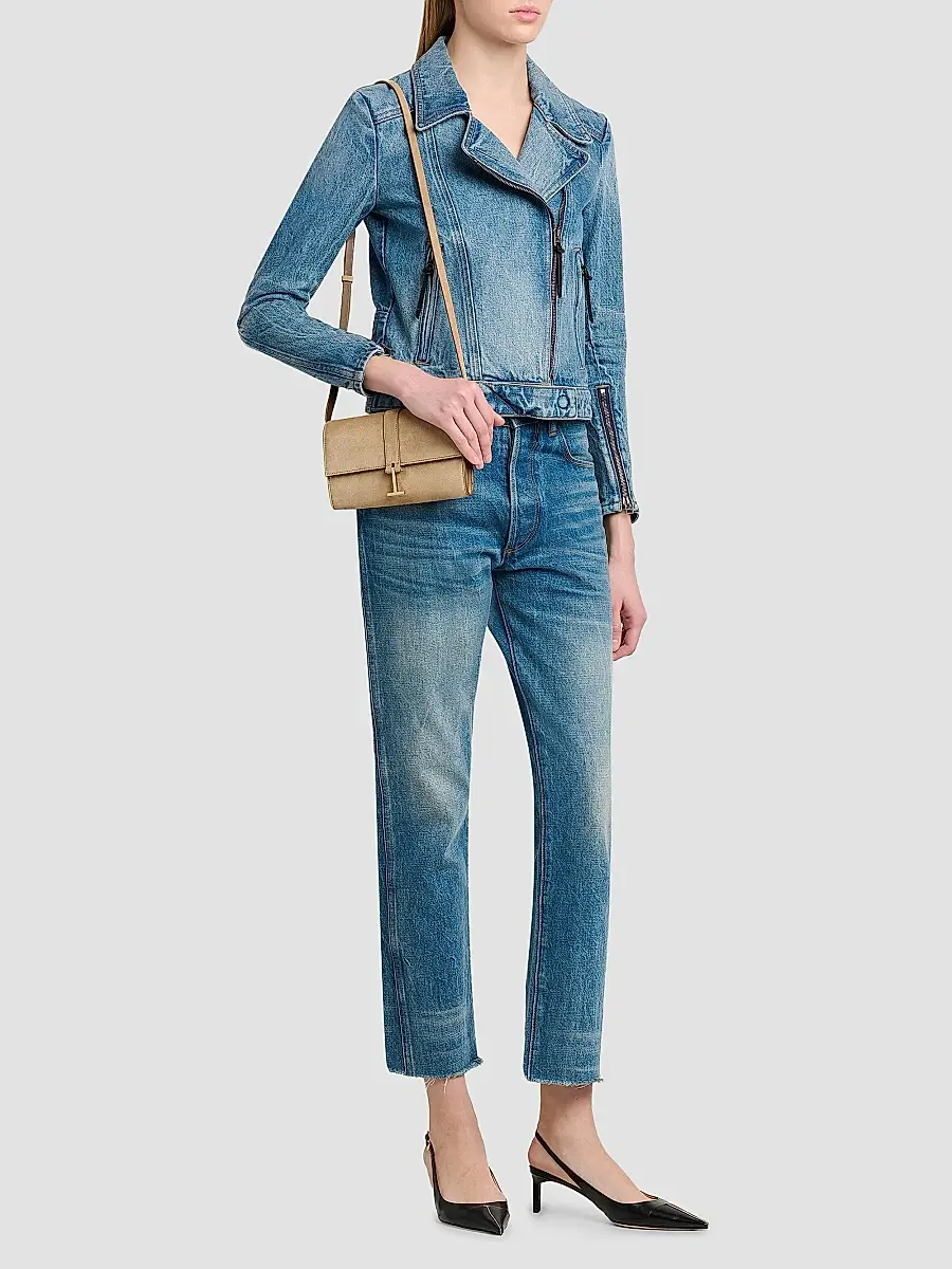 Tom Ford Women's Stonewashed Denim Biker Jacket | Thumbnail 2 Tom Ford Women's Stonewashed Denim Biker Jacket | Thumbnail 2