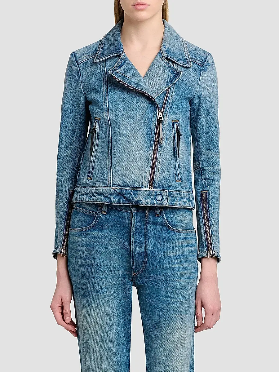 Tom Ford Women's Stonewashed Denim Biker Jacket | Thumbnail 3 Tom Ford Women's Stonewashed Denim Biker Jacket | Thumbnail 3