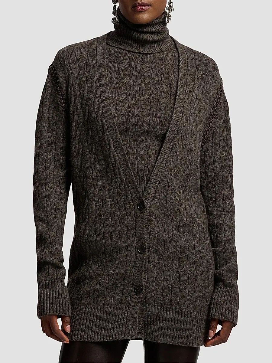 Ralph Lauren Collection Women's Chain-Trim Cable Cashmere Cardigan | Thumbnail 4 Ralph Lauren Collection Women's Chain-Trim Cable Cashmere Cardigan | Thumbnail 4