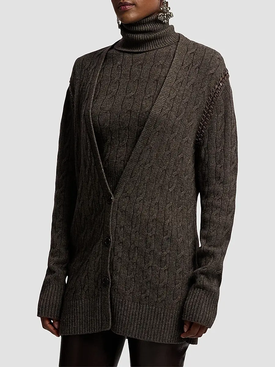 Ralph Lauren Collection Women's Chain-Trim Cable Cashmere Cardigan | Thumbnail 5 Ralph Lauren Collection Women's Chain-Trim Cable Cashmere Cardigan | Thumbnail 5