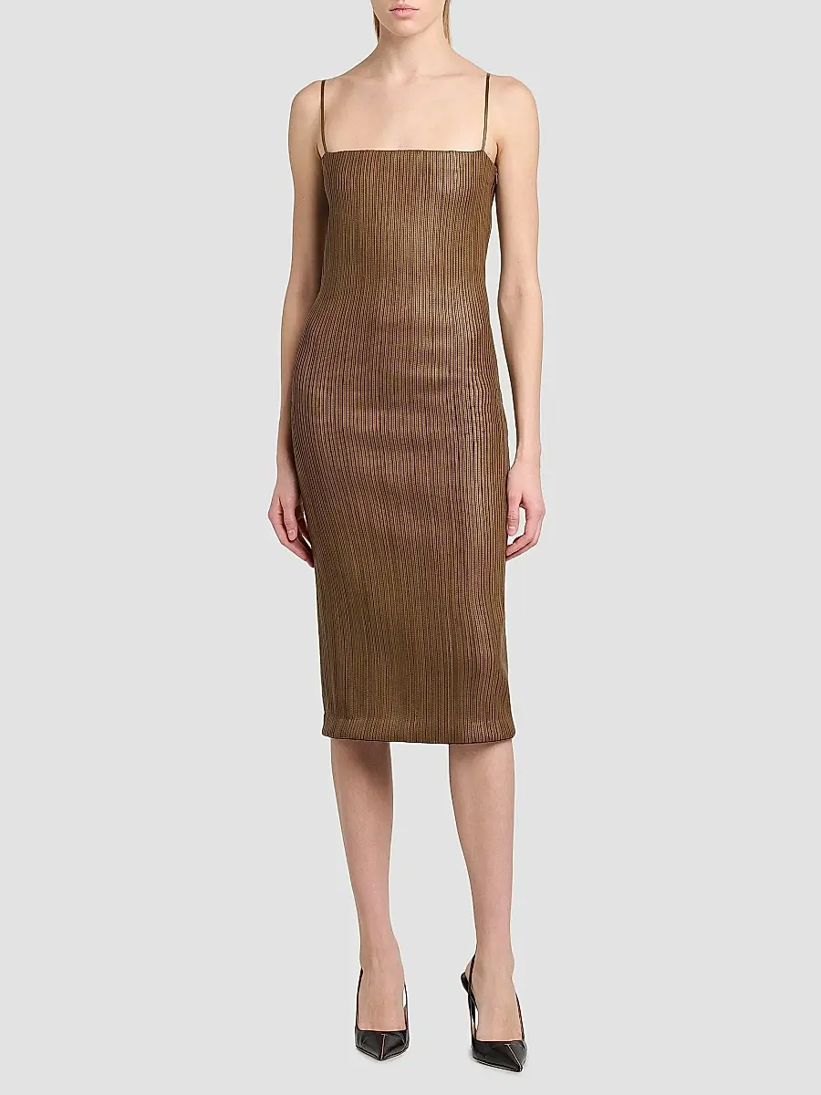 Tom Ford Women's Pleated Leather Sheath Midi Dress | Thumbnail 2 Tom Ford Women's Pleated Leather Sheath Midi Dress | Thumbnail 2
