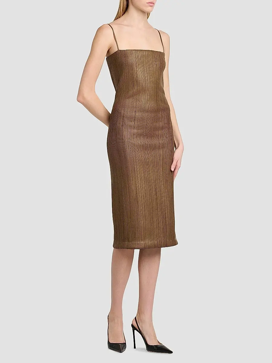 Tom Ford Women's Pleated Leather Sheath Midi Dress | Thumbnail 3 Tom Ford Women's Pleated Leather Sheath Midi Dress | Thumbnail 3