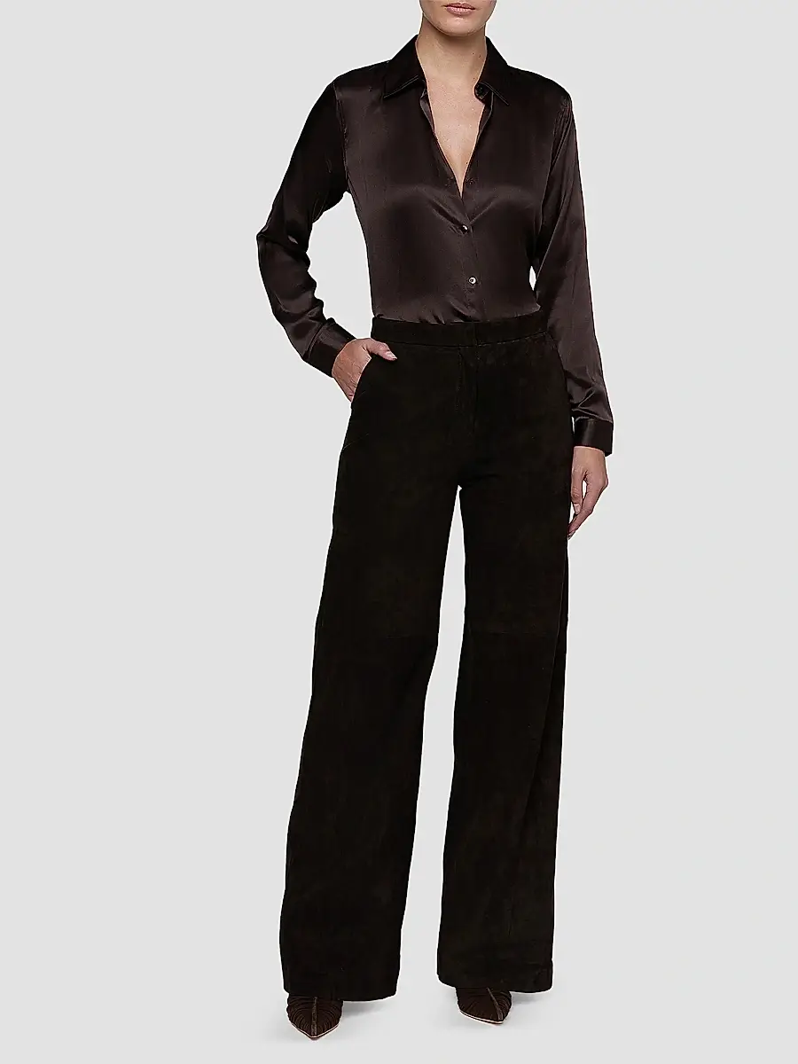 L'Agence Women's Livvy Suede Straight-Leg Trousers | Thumbnail 2