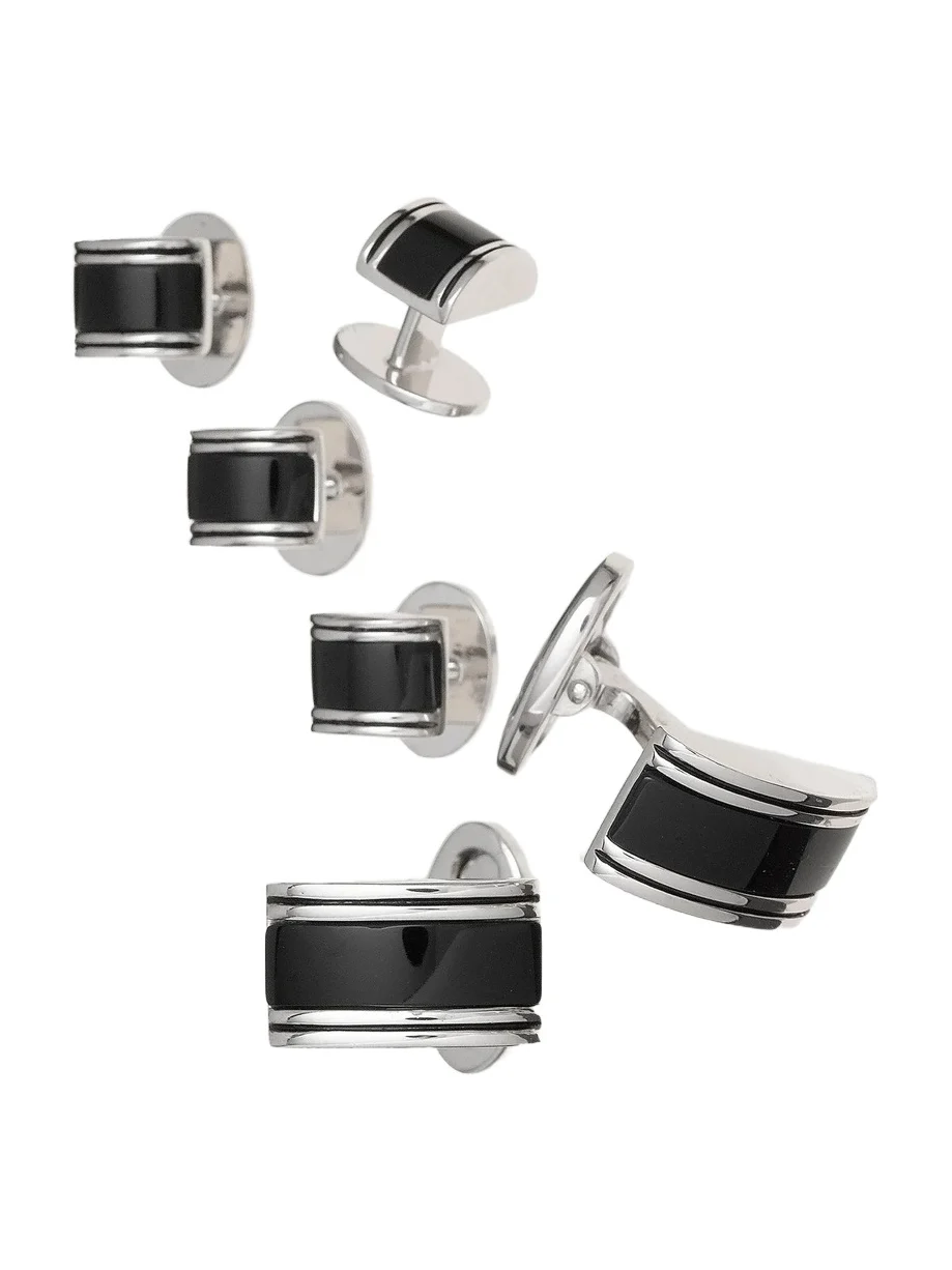 Men's Linear Etch Rectangular Cufflinks & Tuxedo Studs Set