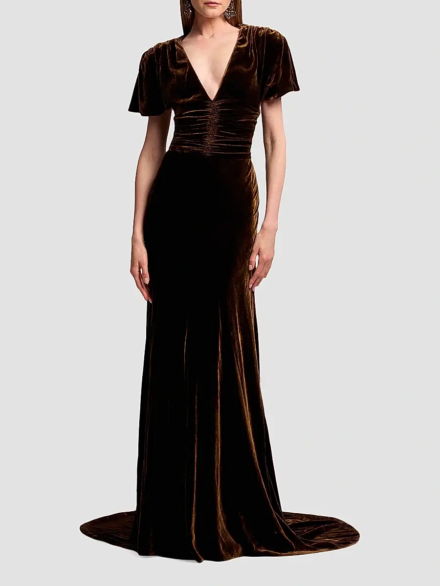 Ralph Lauren Collection Women's Charisse Velvet V-Neck Gown | Thumbnail 2 Ralph Lauren Collection Women's Charisse Velvet V-Neck Gown | Thumbnail 2
