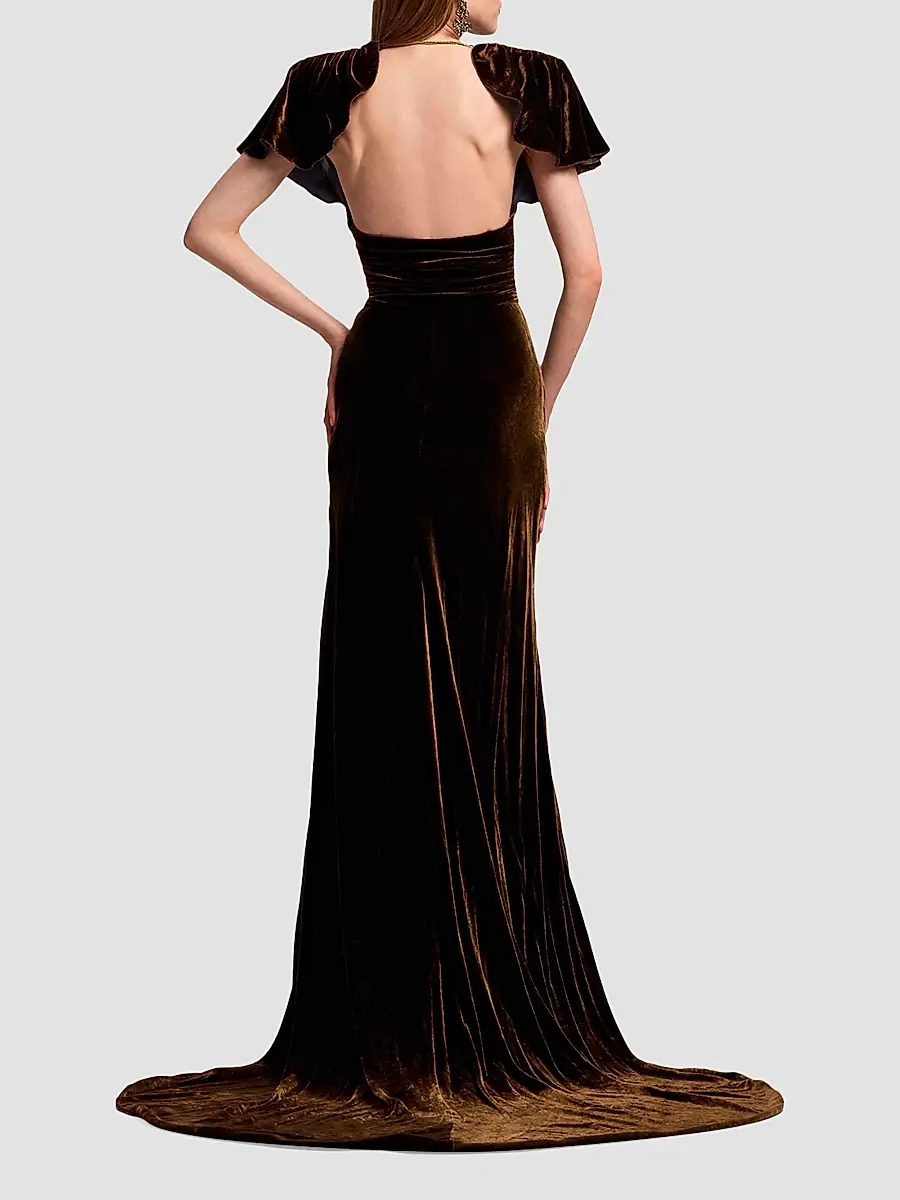 Ralph Lauren Collection Women's Charisse Velvet V-Neck Gown | Thumbnail 3 Ralph Lauren Collection Women's Charisse Velvet V-Neck Gown | Thumbnail 3