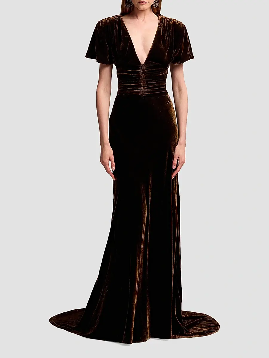 Ralph Lauren Collection Women's Charisse Velvet V-Neck Gown | Thumbnail 4 Ralph Lauren Collection Women's Charisse Velvet V-Neck Gown | Thumbnail 4