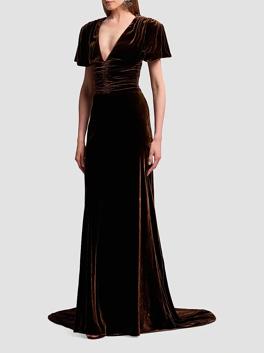 Ralph Lauren Collection Women's Charisse Velvet V-Neck Gown | Thumbnail 5 Ralph Lauren Collection Women's Charisse Velvet V-Neck Gown | Thumbnail 5