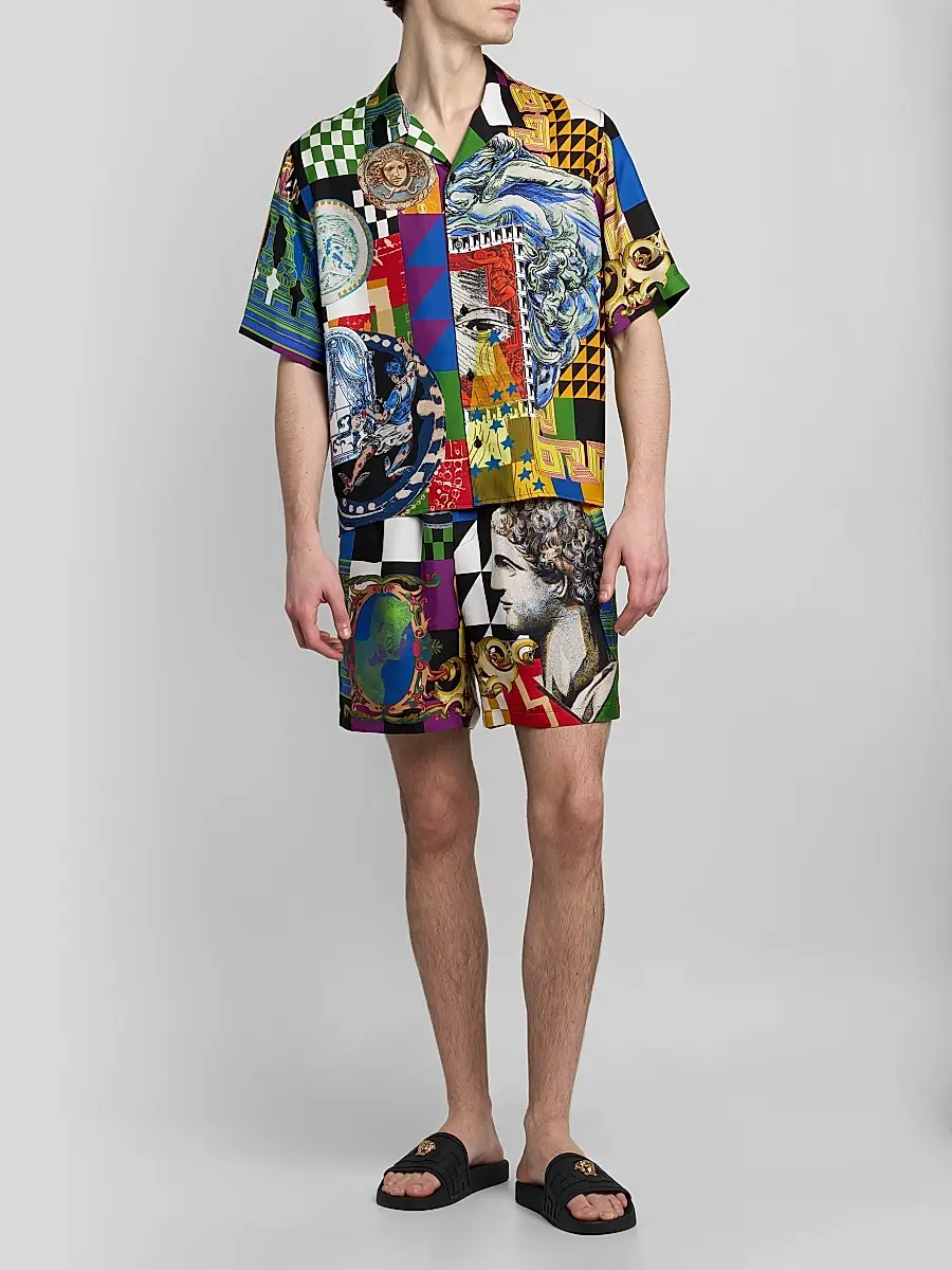 Versace Men's Medusa Collage Silk Twill Camp Shirt | Thumbnail 2