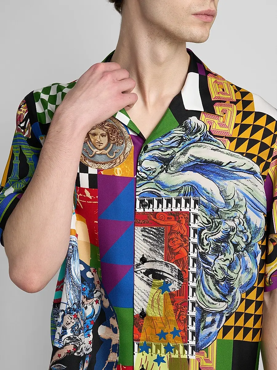 Versace Men's Medusa Collage Silk Twill Camp Shirt | Thumbnail 5