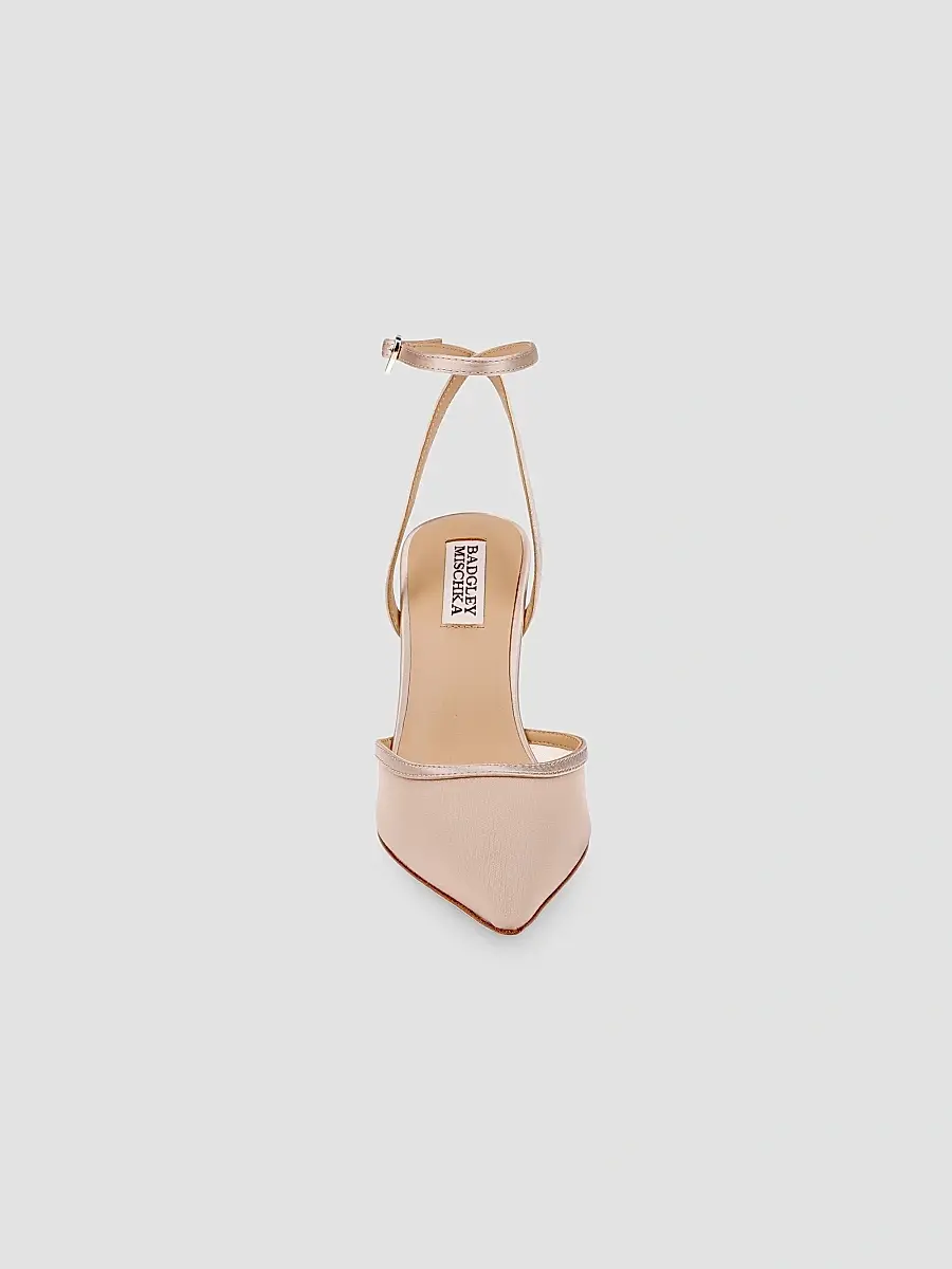 BADGLEY MISCHKA Women's Yordan 85MM Satin & Mesh Pumps - Beige Satin | Thumbnail 5