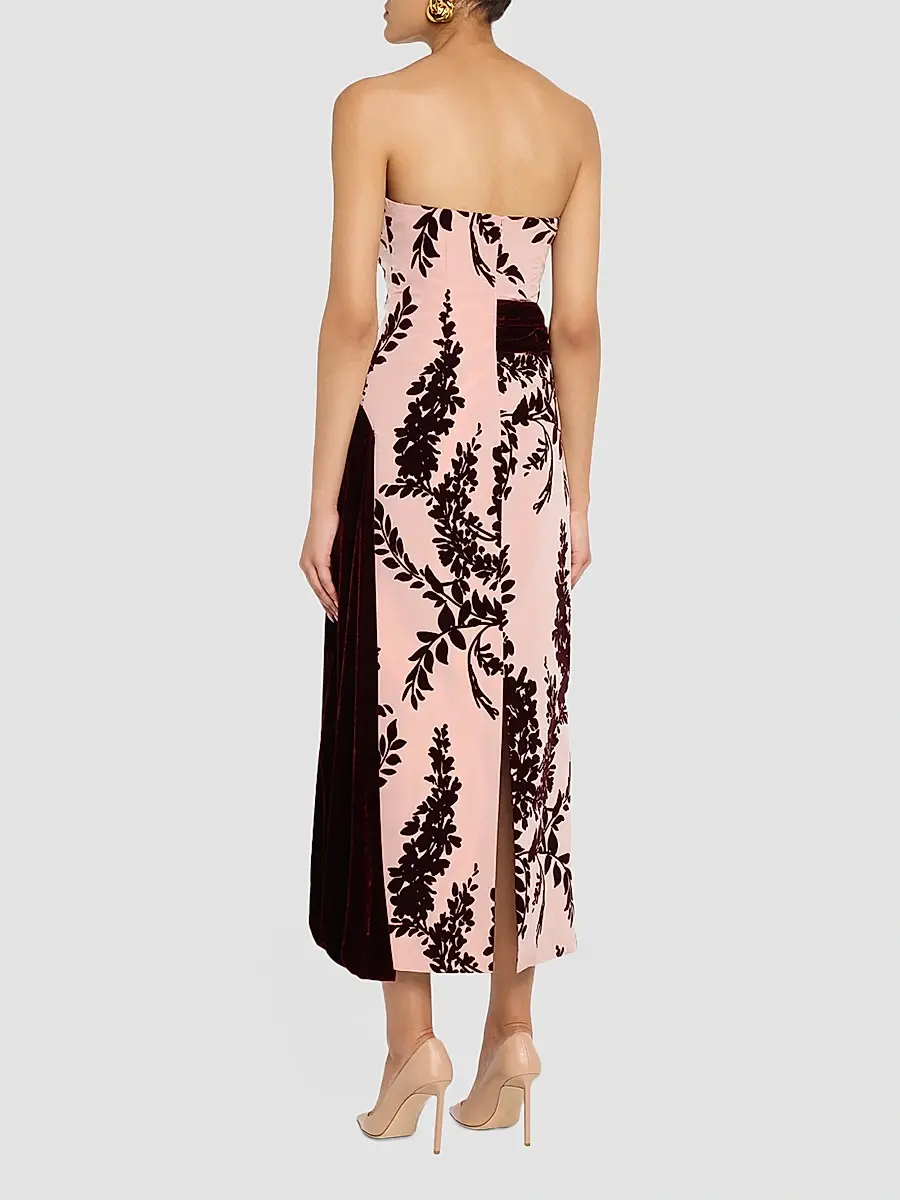 Lela Rose Women's Flocked Taffeta Velvet-Draped Midi Dress | Thumbnail 3 Lela Rose Women's Flocked Taffeta Velvet-Draped Midi Dress | Thumbnail 3