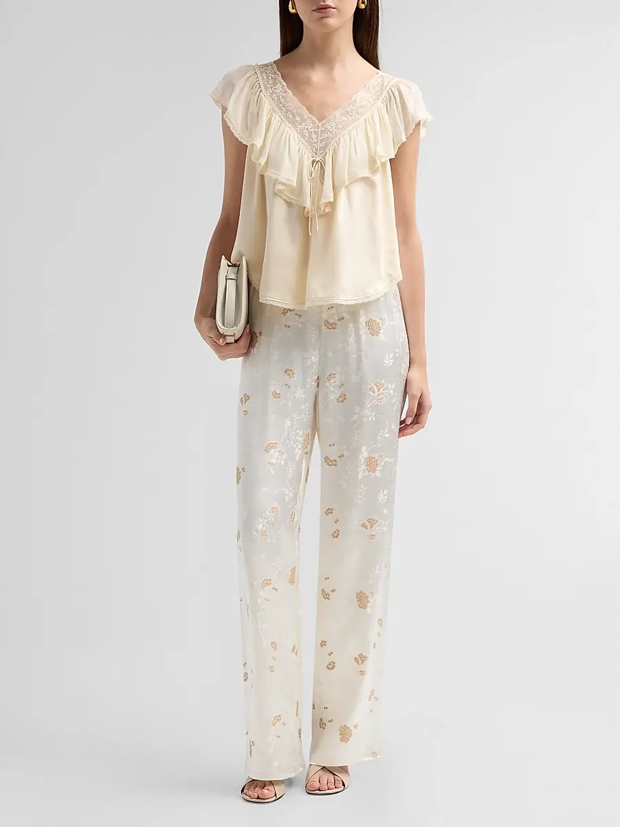 DÔEN Women's Lavona Floral Jacquard Satin Pants | Thumbnail 2