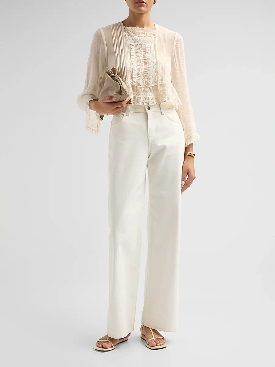 DÔEN Women's Elodine Lace-Trim Silk Plissé Top | Thumbnail 2 DÔEN Women's Elodine Lace-Trim Silk Plissé Top | Thumbnail 2