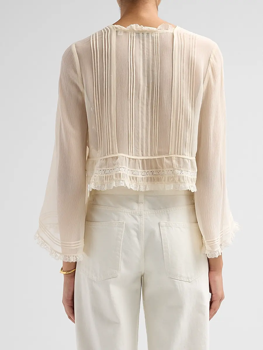 DÔEN Women's Elodine Lace-Trim Silk Plissé Top | Thumbnail 3 DÔEN Women's Elodine Lace-Trim Silk Plissé Top | Thumbnail 3