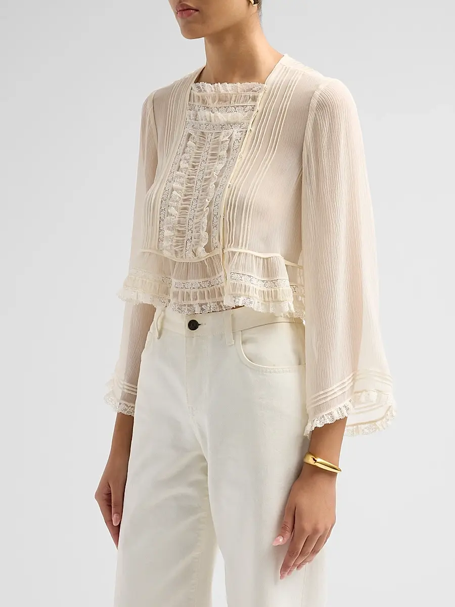 DÔEN Women's Elodine Lace-Trim Silk Plissé Top | Thumbnail 4 DÔEN Women's Elodine Lace-Trim Silk Plissé Top | Thumbnail 4