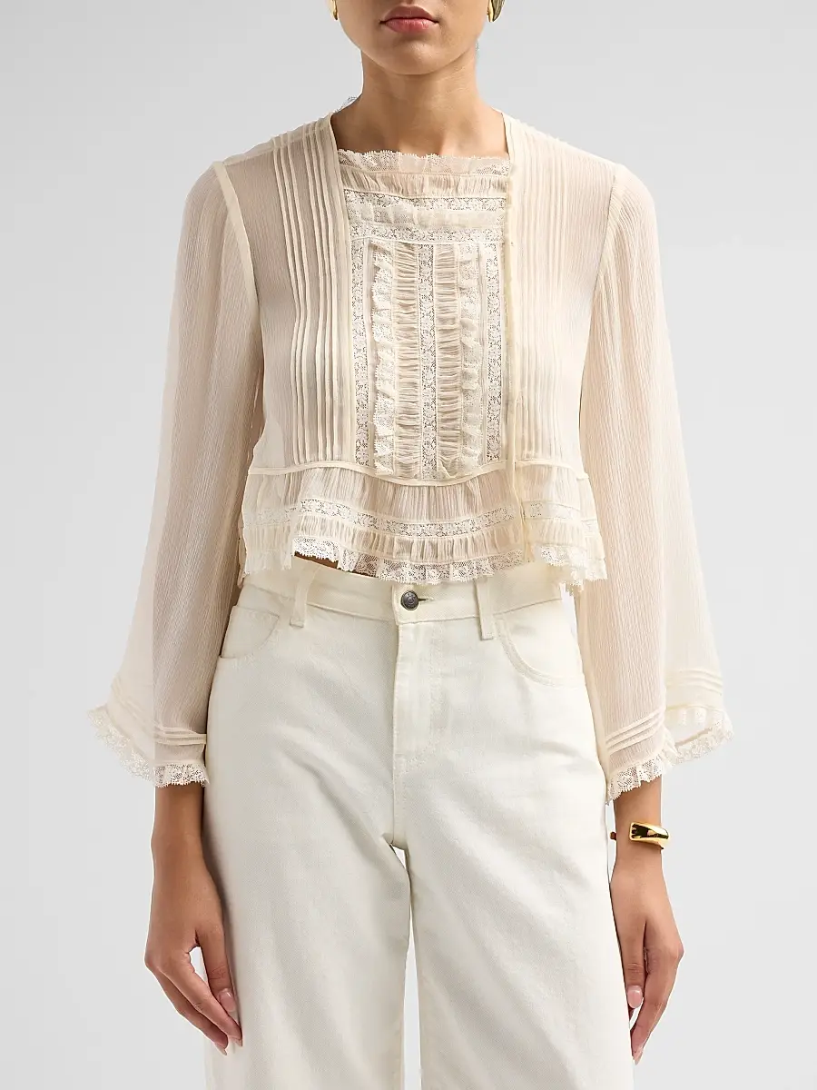 DÔEN Women's Elodine Lace-Trim Silk Plissé Top | Thumbnail 5 DÔEN Women's Elodine Lace-Trim Silk Plissé Top | Thumbnail 5