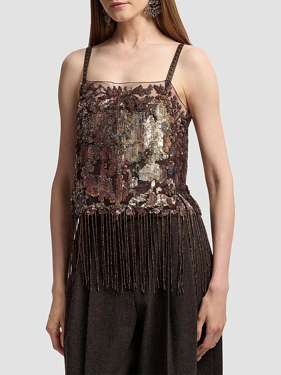Ralph Lauren Collection Women's Sonara Sequined Tapestry Fringe Top | Thumbnail 4 Ralph Lauren Collection Women's Sonara Sequined Tapestry Fringe Top | Thumbnail 4
