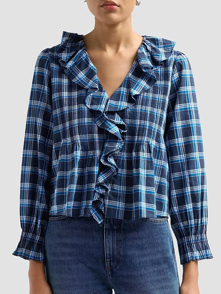 DÔEN Women's Hardy Ruffle-Trim Plaid Cotton Top | Thumbnail 5 DÔEN Women's Hardy Ruffle-Trim Plaid Cotton Top | Thumbnail 5