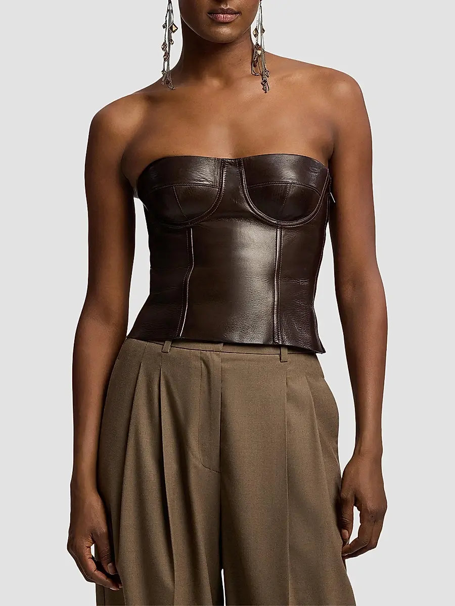 Ralph Lauren Collection Women's Carolin Leather Bustier Top | Thumbnail 4 Ralph Lauren Collection Women's Carolin Leather Bustier Top | Thumbnail 4