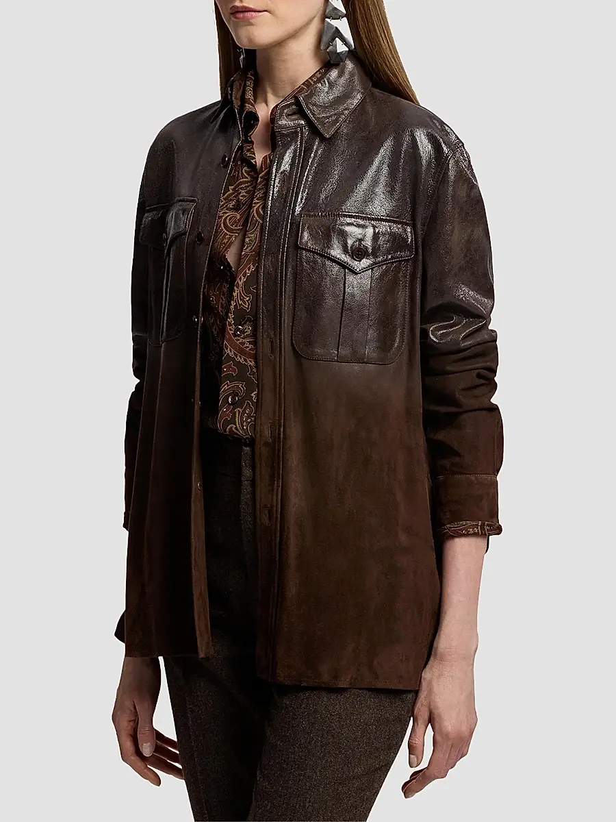 Ralph Lauren Collection Women's Landry Distressed Suede Shirt | Thumbnail 6 Ralph Lauren Collection Women's Landry Distressed Suede Shirt | Thumbnail 6