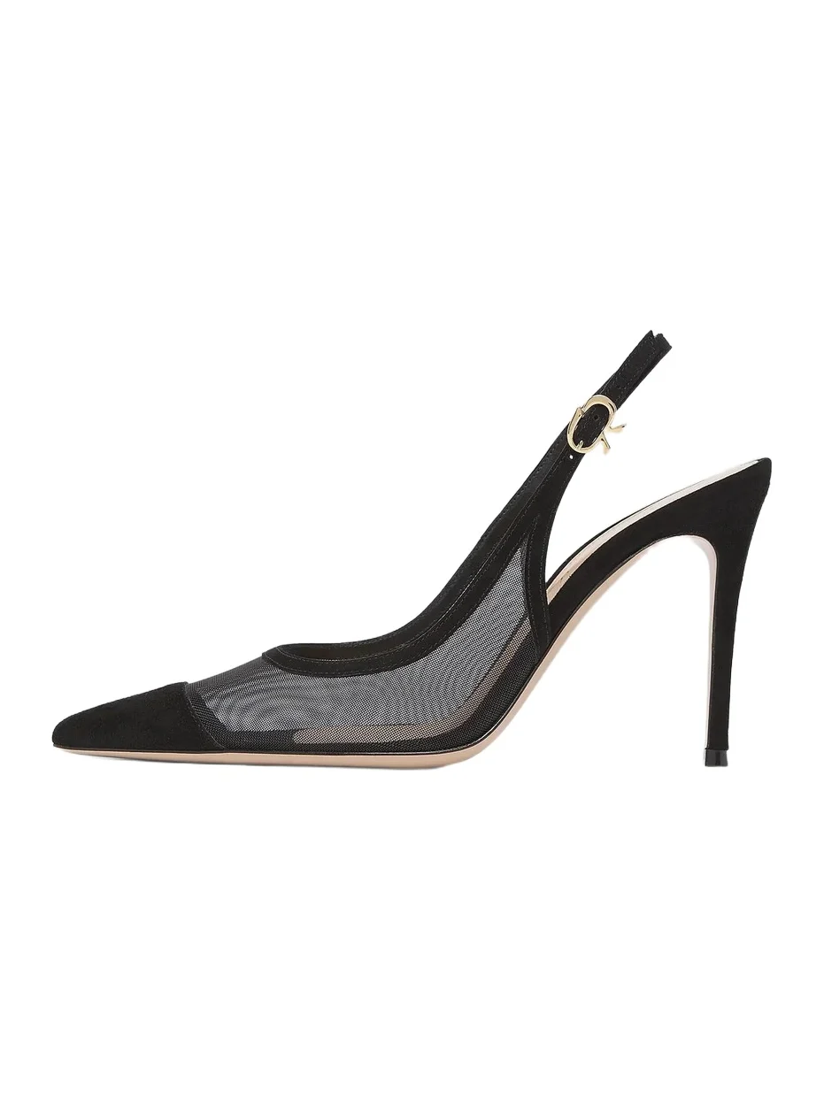 Gianvito Rossi Women's 95MM Suede & Mesh Slingback Pumps