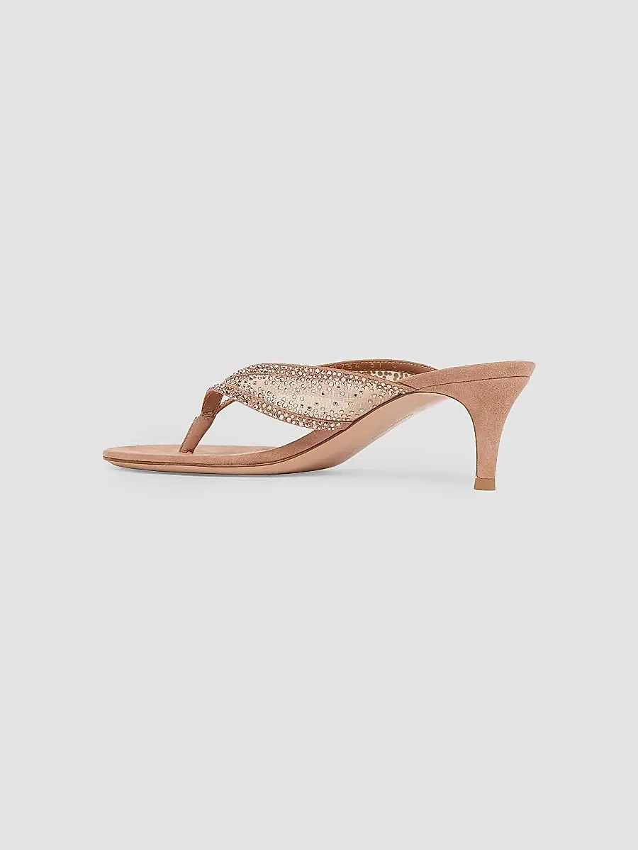 Gianvito Rossi Women's 55MM Crystal-Embellished Suede & Organza Sandals - Light Beige | Thumbnail 2