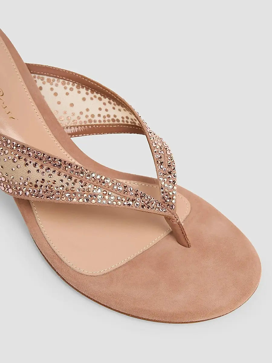 Gianvito Rossi Women's 55MM Crystal-Embellished Suede & Organza Sandals - Light Beige | Thumbnail 3