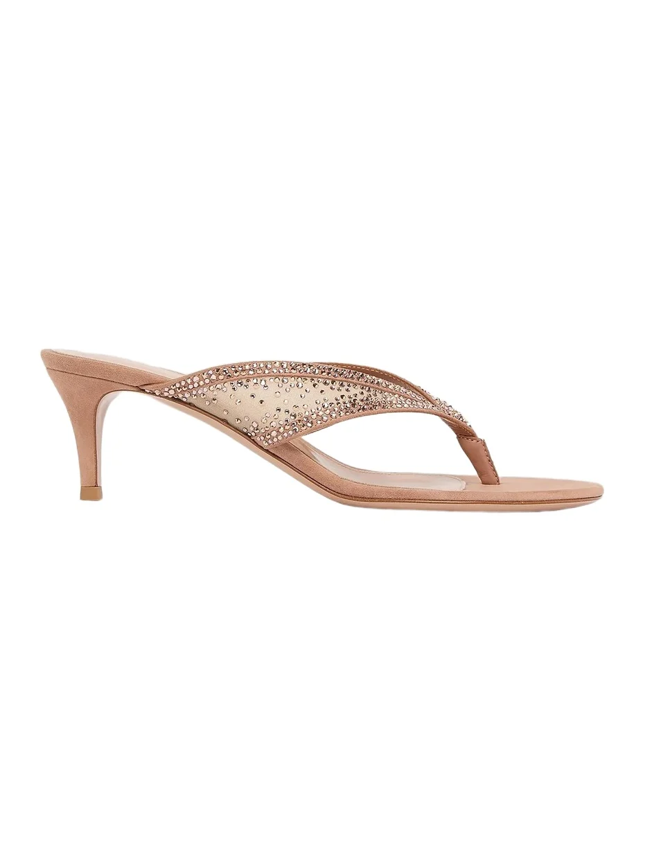Gianvito Rossi Women's 55MM Crystal-Embellished Suede & Organza Sandals - Light Beige