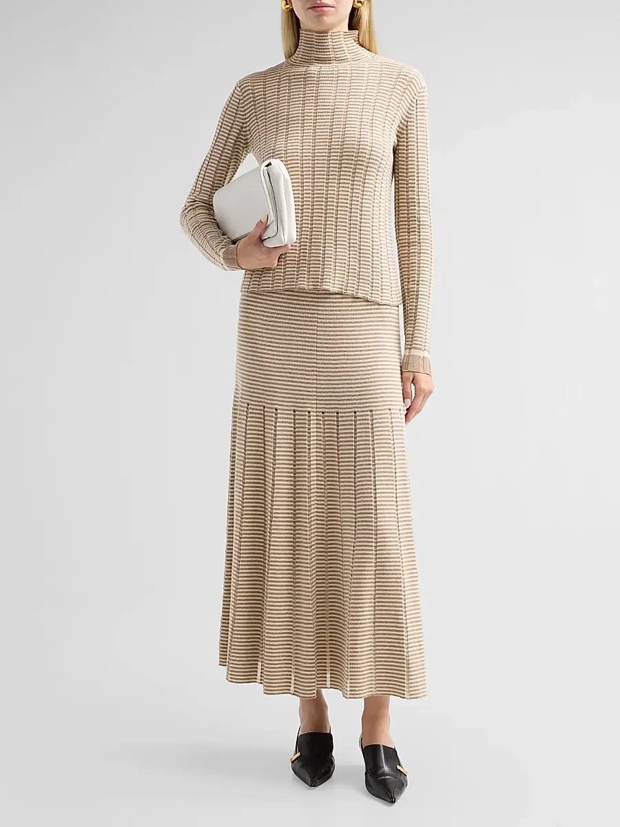 Proenza Schouler White Label Women's Phyllis Ladder Striped Midi Skirt | Thumbnail 2 Proenza Schouler White Label Women's Phyllis Ladder Striped Midi Skirt | Thumbnail 2