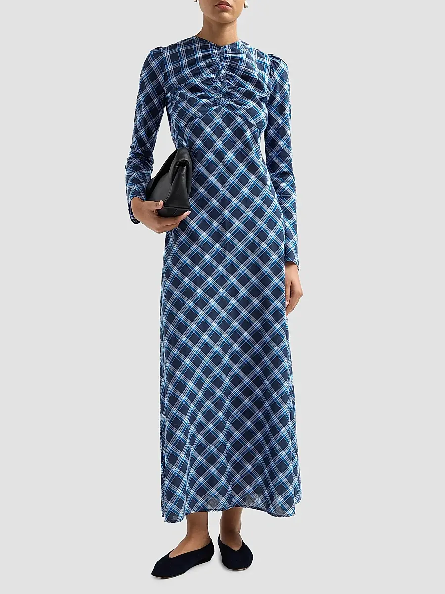DÔEN Women's Begonia Plaid Cotton Maxi Dress | Thumbnail 2