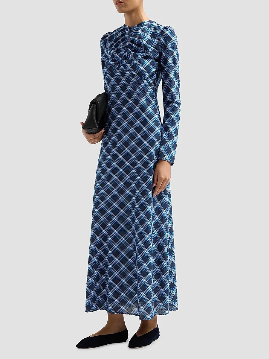 DÔEN Women's Begonia Plaid Cotton Maxi Dress | Thumbnail 4