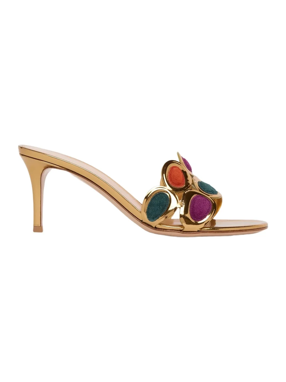 Gianvito Rossi Women's 70MM Leather & Suede Sandals - Brown Gold Multi
