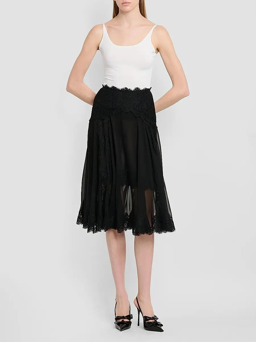 Dolce & Gabbana Women's Lace-Trimmed Chiffon Knee-Length Skirt | Thumbnail 2 Dolce & Gabbana Women's Lace-Trimmed Chiffon Knee-Length Skirt | Thumbnail 2