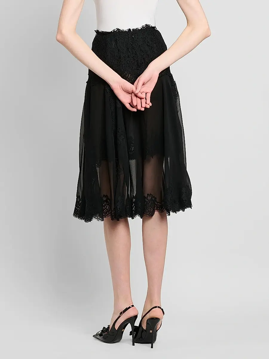 Dolce & Gabbana Women's Lace-Trimmed Chiffon Knee-Length Skirt | Thumbnail 3 Dolce & Gabbana Women's Lace-Trimmed Chiffon Knee-Length Skirt | Thumbnail 3