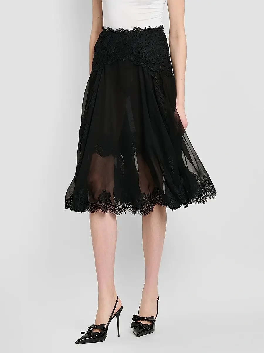 Dolce & Gabbana Women's Lace-Trimmed Chiffon Knee-Length Skirt | Thumbnail 4 Dolce & Gabbana Women's Lace-Trimmed Chiffon Knee-Length Skirt | Thumbnail 4