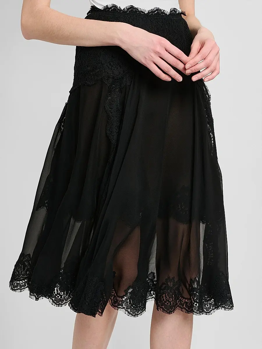 Dolce & Gabbana Women's Lace-Trimmed Chiffon Knee-Length Skirt | Thumbnail 5 Dolce & Gabbana Women's Lace-Trimmed Chiffon Knee-Length Skirt | Thumbnail 5