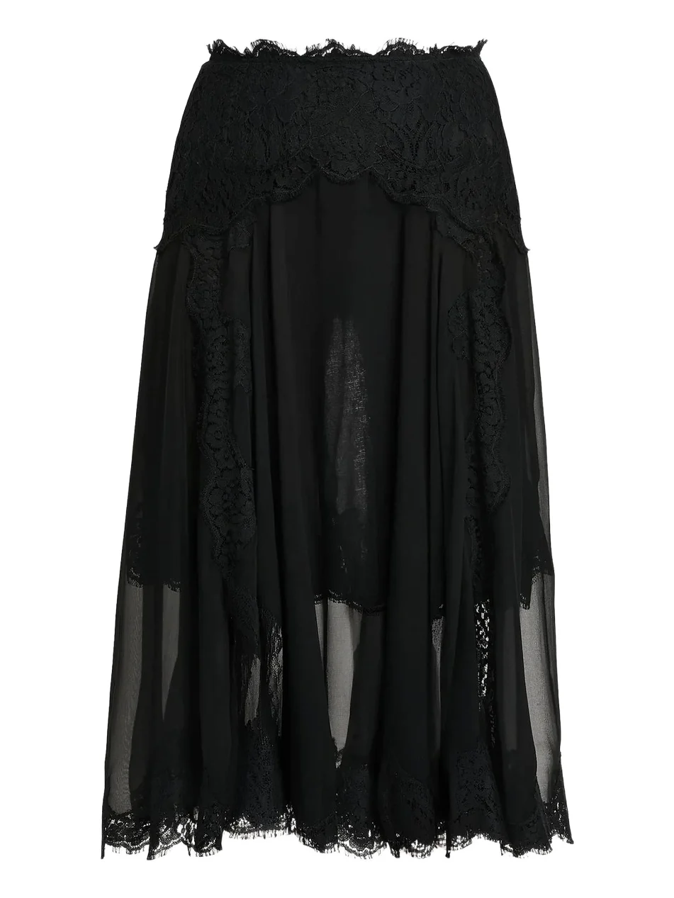 Dolce & Gabbana Women's Lace-Trimmed Chiffon Knee-Length Skirt