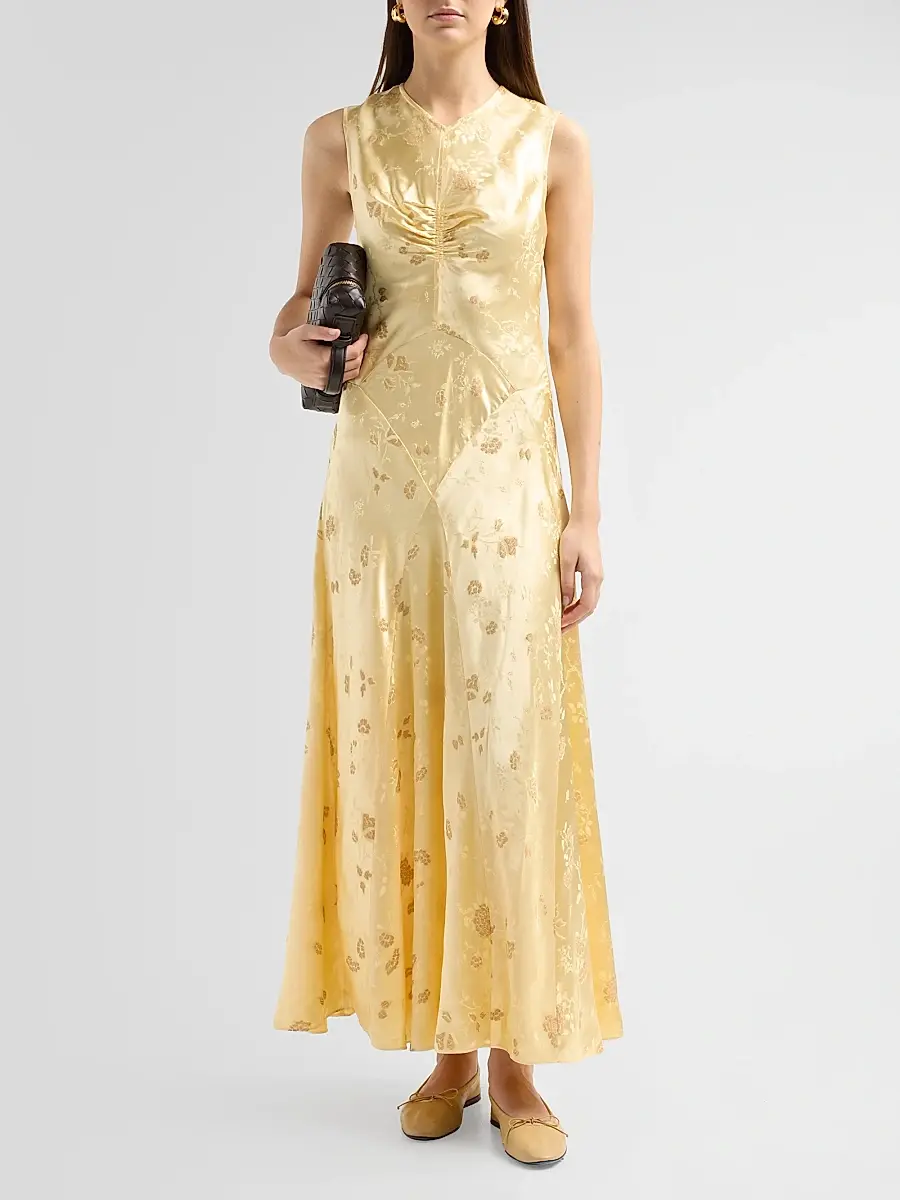 DÔEN Women's Ginette Ruched Floral Jacquard Maxi Dress | Thumbnail 2