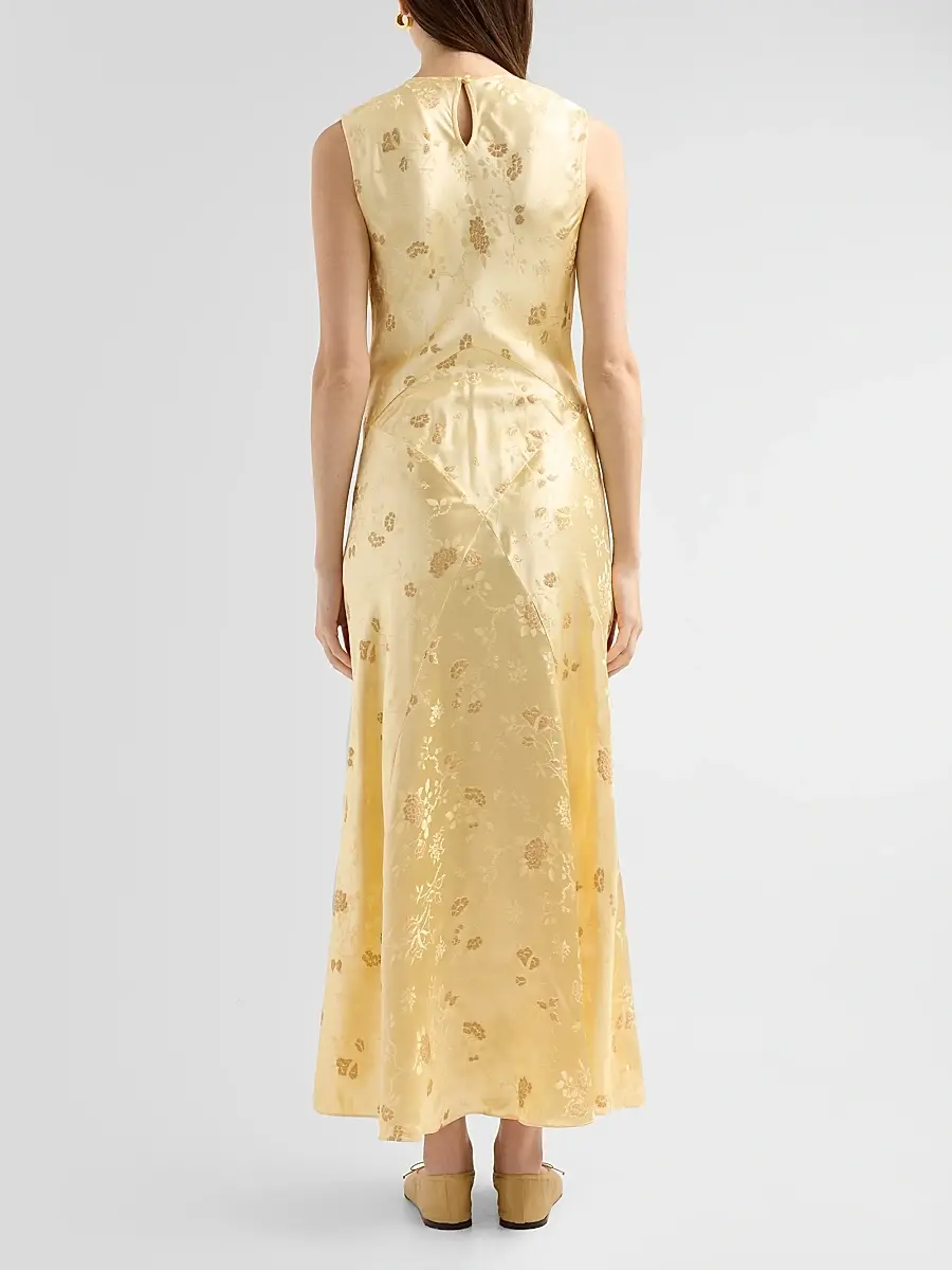 DÔEN Women's Ginette Ruched Floral Jacquard Maxi Dress | Thumbnail 3