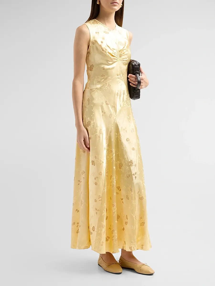 DÔEN Women's Ginette Ruched Floral Jacquard Maxi Dress | Thumbnail 4
